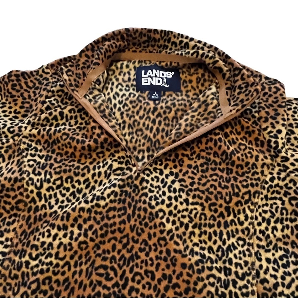 NEW Lands End Quarter Zip Printed Fleece Pullover Sweater Jacket L Animal Print - Picture 5 of 14